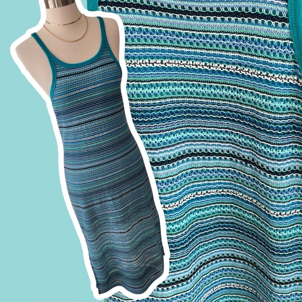 Vintage Y2K No Boundaries blue stripe knit maxi tank dress Junior's M